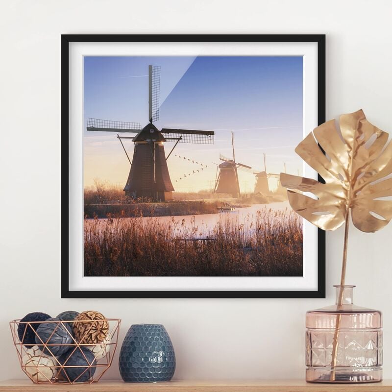 

Póster enmarcado - Windmills Of Kinderdijk Dimensión LxA: 50cm x 50cm, Marco: Negro