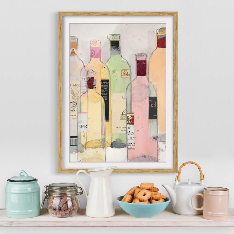 

Póster enmarcado - Bottiglie Di Vino In Acquerello I Dimensión LxA: 55cm x 40cm, Marco: Roble