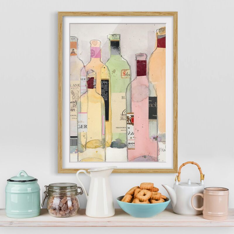 

Póster enmarcado - Bottiglie Di Vino In Acquerello I Dimensión LxA: 70cm x 50cm, Marco: Roble