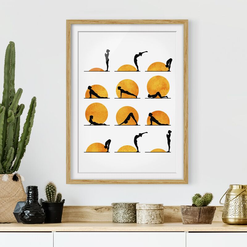

Póster enmarcado - Yoga - il saluto del sole Dimensión LxA: 55cm x 40cm, Marco: Roble