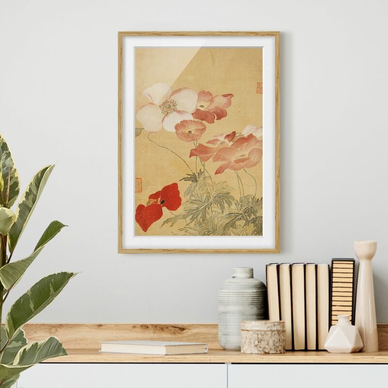 

Póster enmarcado - Yun Shouping - Papaveri Dimensión LxA: 100cm x 70cm, Marco: Roble