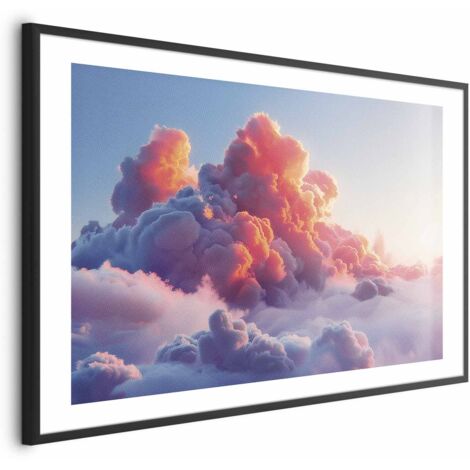 Póster - Espectáculo crepuscular: nubes en tonos rosas y morados.