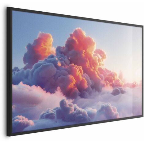 Póster - Espectáculo crepuscular: nubes en tonos rosas y morados.