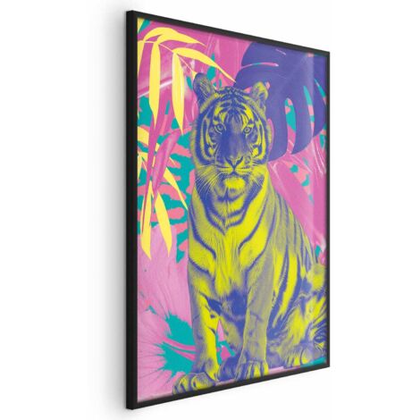 Poster – Farbenfroher Tiger – Intensive Farben eines Tigers, umgeben von tropischen Pflanzen