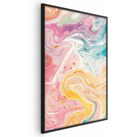 Poster – Farbenfrohes Chaos – dynamische Formen in Rosa-, Gelb- und Blautönen