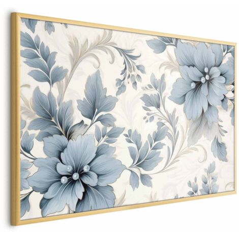 Póster - Flores ornamentales retro de color turquesa