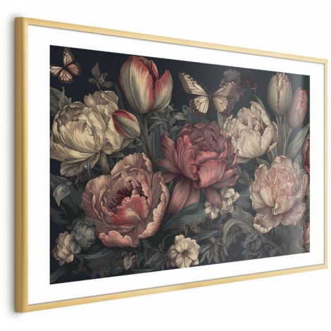 Póster - Flores sobre fondo turquesa