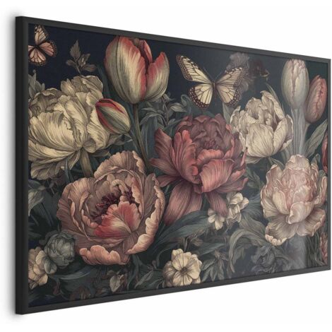 Póster - Flores sobre fondo turquesa