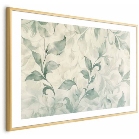Poster - Foglie ad acquerello verdi e beige