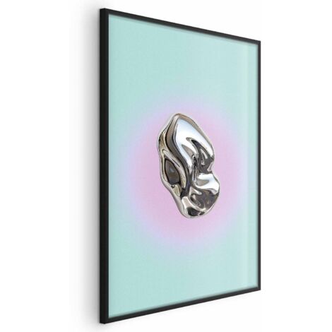 Poster - Forma metallica - scultura astratta su sfondo menta con alone viola
