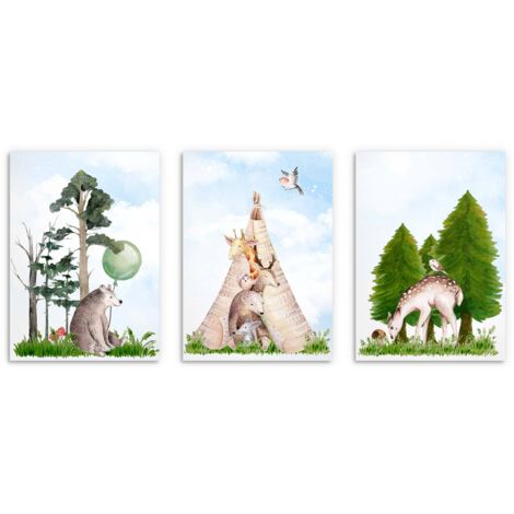 Poster für Kinder Pastellfarbenes Waldtier-Set fürs Kinderzimmer 30x40