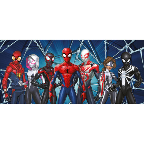 Poster géant intissé Avengers Spiderman – 7 personnages debout – Dimensions 202 cm x 90 cm – Résistant à l'eau – Pose avec colle incluse – Ag Art