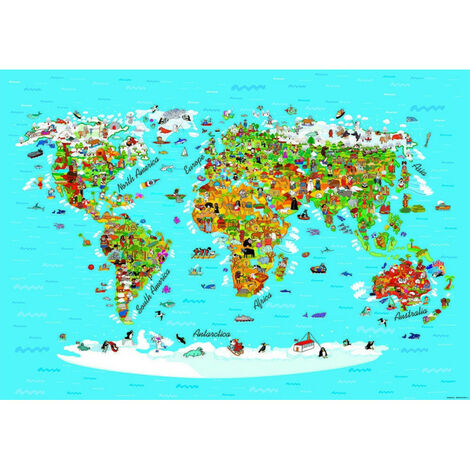Poster géant XXL Map, Carte du Monde, photo murale, 360x270cm, 4 parties - Multicolor
