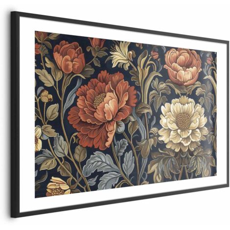 Poster – Großes Wandteppichblumenmuster im Retro-Stil