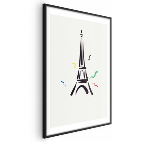 Poster - Illustrazione nera della Torre Eiffel su sfondo chiaro