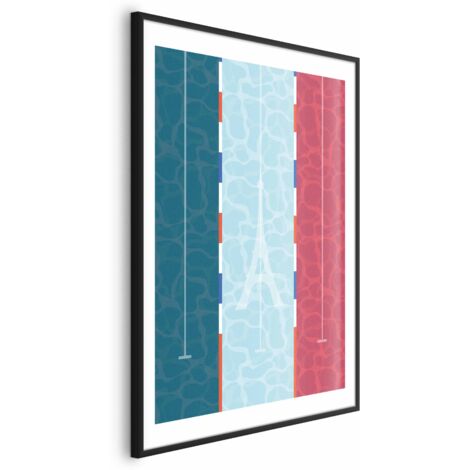 Póster - Ilustración de una piscina con la bandera francesa de fondo.
