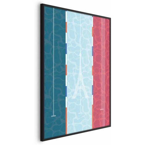 Póster - Ilustración de una piscina con la bandera francesa de fondo.