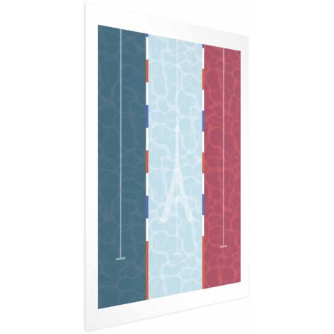 Póster - Ilustración de una piscina con la bandera francesa de fondo.