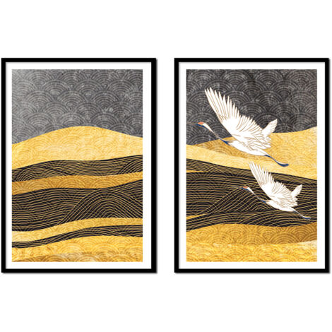 POSTER IMMAGINI IN CORNICE 53x73cm Dittico Set di 2 dipinti Cicogne Uccelli P2139