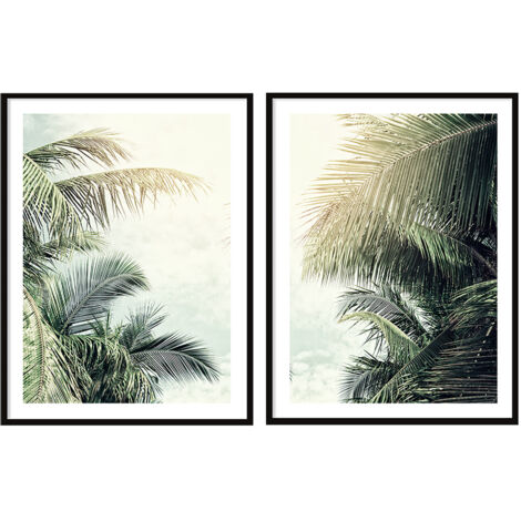 POSTER IMMAGINI IN CORNICE 53x73cm Dittico Set di 2 dipinti Foglie di palma P2065