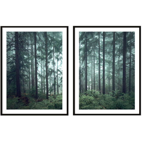 POSTER IMMAGINI IN CORNICE 53x73cm Dittico Set di 2 dipinti Foresta Oscura P2088