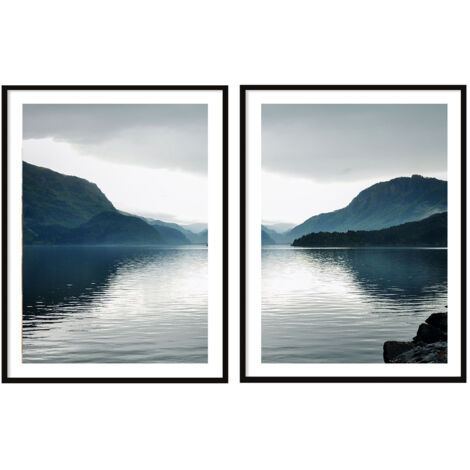 POSTER IMMAGINI IN CORNICE 53x73cm Dittico Set di 2 dipinti Lago Montagne P2075