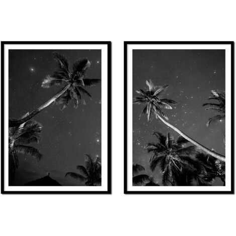 POSTER IMMAGINI IN CORNICE 53x73cm Dittico Set di 2 dipinti Palme di notte P2140