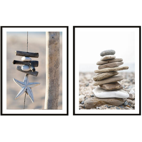 POSTER IMMAGINI IN CORNICE 53x73cm Dittico Set di 2 dipinti Pietre Boho P2082