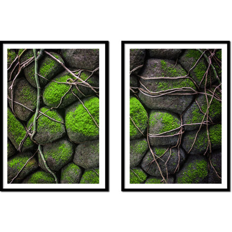 POSTER IMMAGINI IN CORNICE 53x73cm Dittico Set di 2 dipinti Pietre Muschio P2143