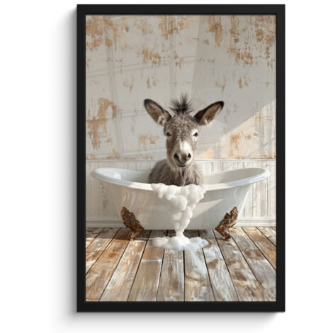 POSTER INCORNICIATO Asino - Animali - Vasca da bagno - Schiuma 40x60 cm