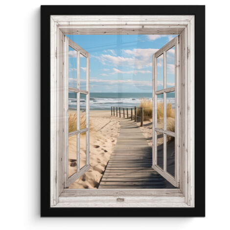 POSTER INCORNICIATO Finestra - Mare - Costa - Natura - Vista - Spiaggia - Mare di Wadden 30x40 cm