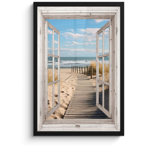 POSTER INCORNICIATO Finestra - Mare - Costa - Natura - Vista - Spiaggia - Mare di Wadden 40x60 cm