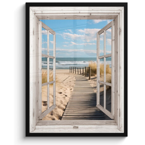 POSTER INCORNICIATO Finestra - Mare - Costa - Natura - Vista - Spiaggia - Mare di Wadden 60x80 cm