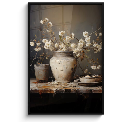 POSTER INCORNICIATO Natura morta - Fiori - Bouquet - Vaso - Vino 80x120 cm