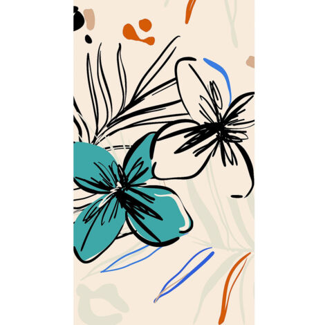 Poster intissé - dessin de fleurs bleues et fougère en peinture 150 x 270 cm