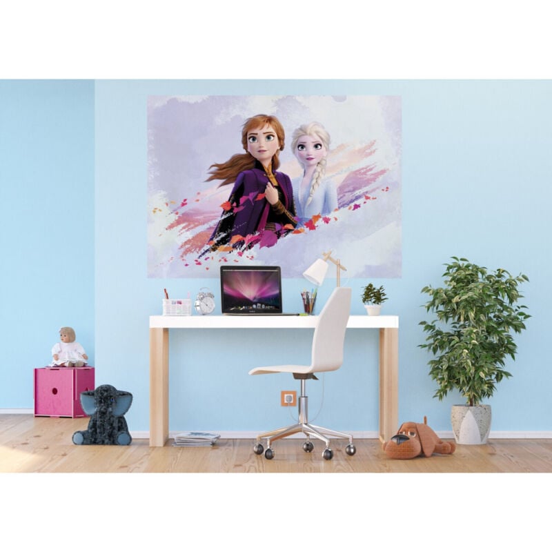 Poster Intissé - Disney La Reine des Neiges 2 - modèle Anna et Elsa sur fond bleu 155 cm x 110 cm