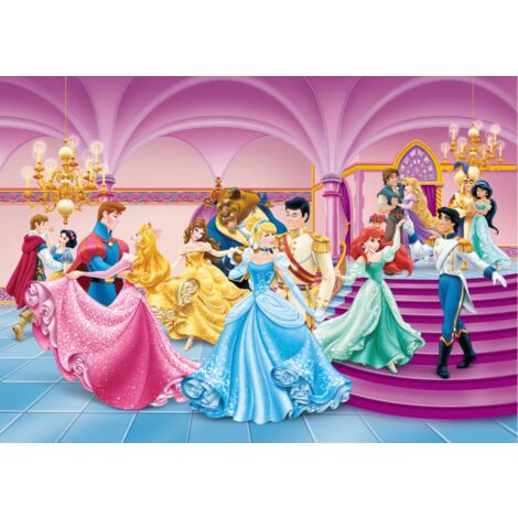 Poster Intissé XXL - Princesses et Princes Disney dansent au bal - 255 cm x 180 cm - Multicolor