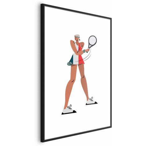 Póster - Jugador de tenis con raqueta sobre fondo blanco - ilustración