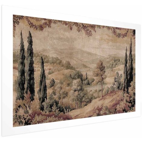 Poster – Mediterrane Landschaft – alter Wandteppich mit Hügel und See