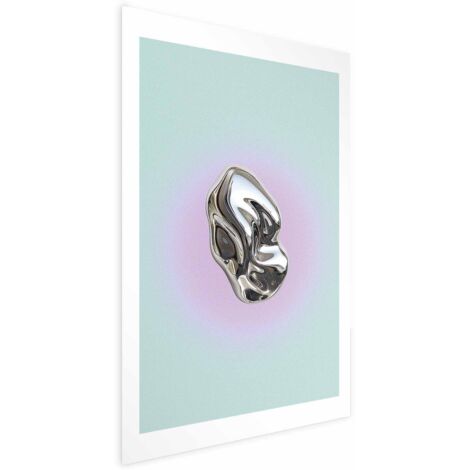 Poster – Metallische Form – abstrakte Skulptur auf mintgrünem Hintergrund mit violettem Heiligenschein