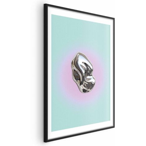 Poster – Metallische Form – abstrakte Skulptur auf mintgrünem Hintergrund mit violettem Heiligenschein