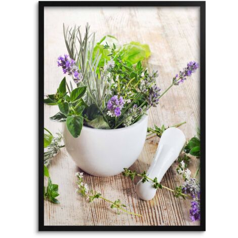 Poster mit Küchenkräutern. Wandkunst für die Küche oder das Esszimmer. Gerahmt 50x70.