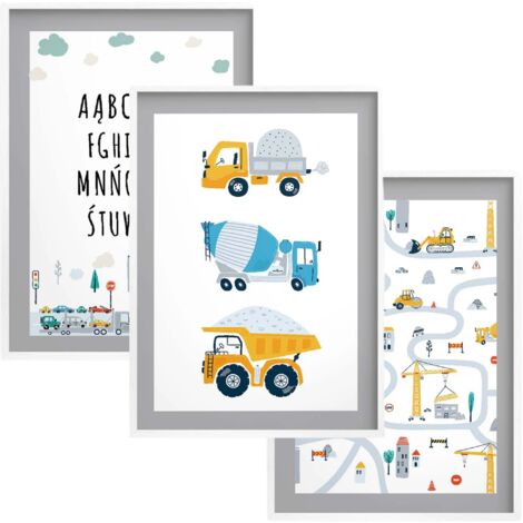 Poster mit Rahmen fürs Kinderzimmer Wandbilder für Jungen Autos