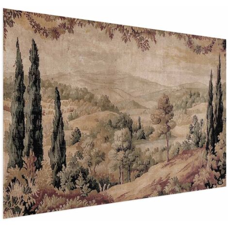 Póster - Paisaje mediterráneo - Tapiz antiguo con una colina y un lago
