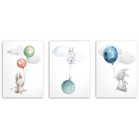 Poster per bambini Coniglio e palloncini colorati Immagini per la cameretta dei bambini 30x40