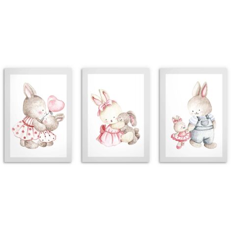 Poster per bambini Set di coniglietti pastello Quadro per la cameretta dei bambini 50x70