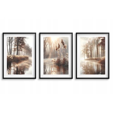 Poster per il soggiorno Immagini in una cornice nera Grass Lake ambientato nello stile Boho