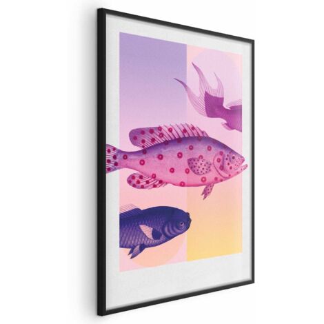 Poster - Pesci ornamentali - illustrazione artistica di pesci su uno sfondo colorato