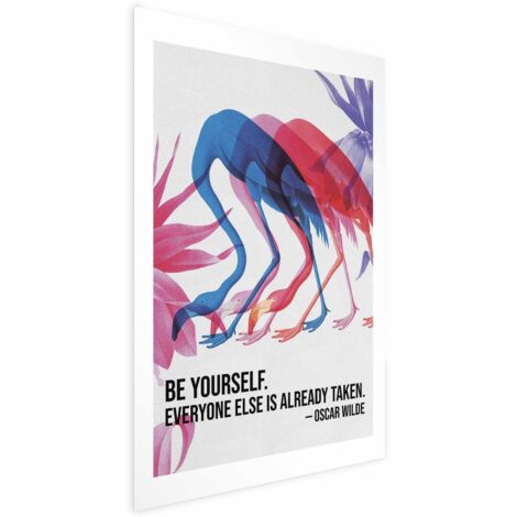 Póster - Repetición colorida - tres siluetas de flamencos y una cita inspiradora