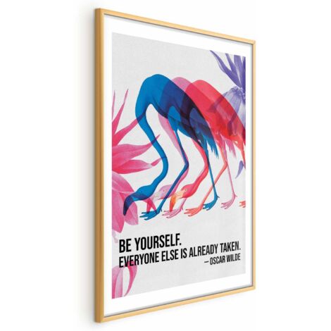 Póster - Repetición colorida - tres siluetas de flamencos y una cita inspiradora